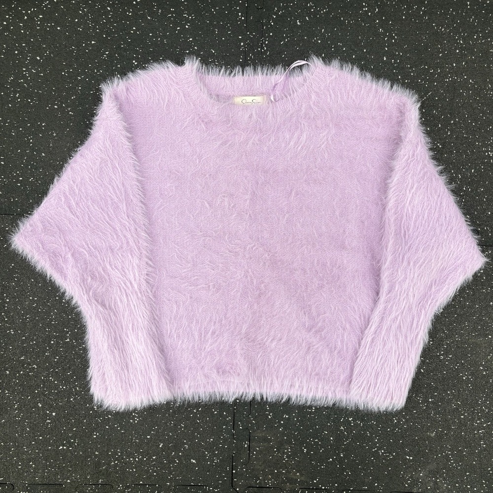 Jessica Simpson Sweater Size L Fuzzy Long Sleeve Lightweight Crewneck Barbiecore